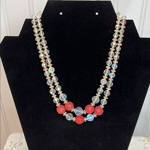 Vintage Crystal and Red Beaded Necklace